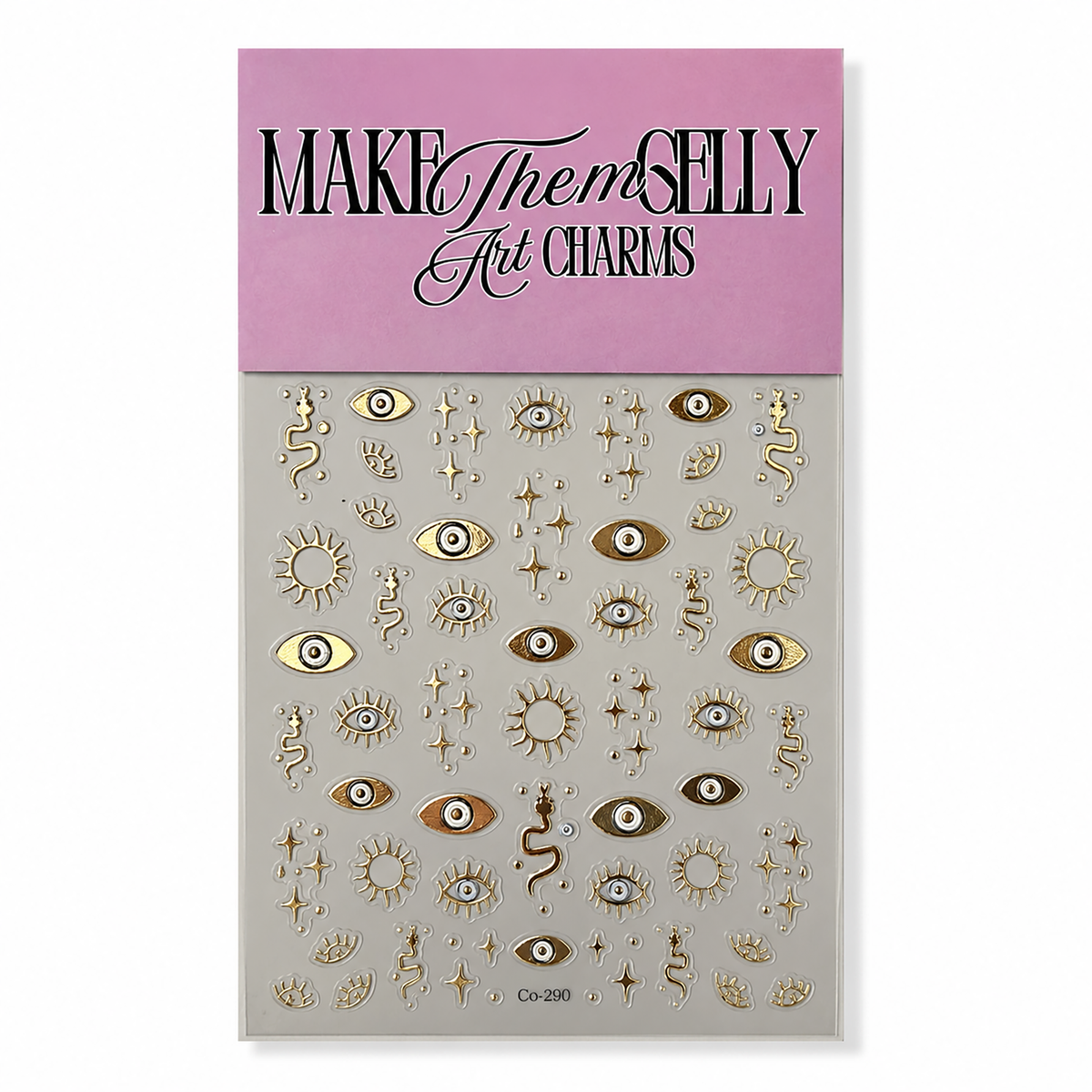 Gold Protective Evil Eyes by Make Them Gelly, product shot on a plain background