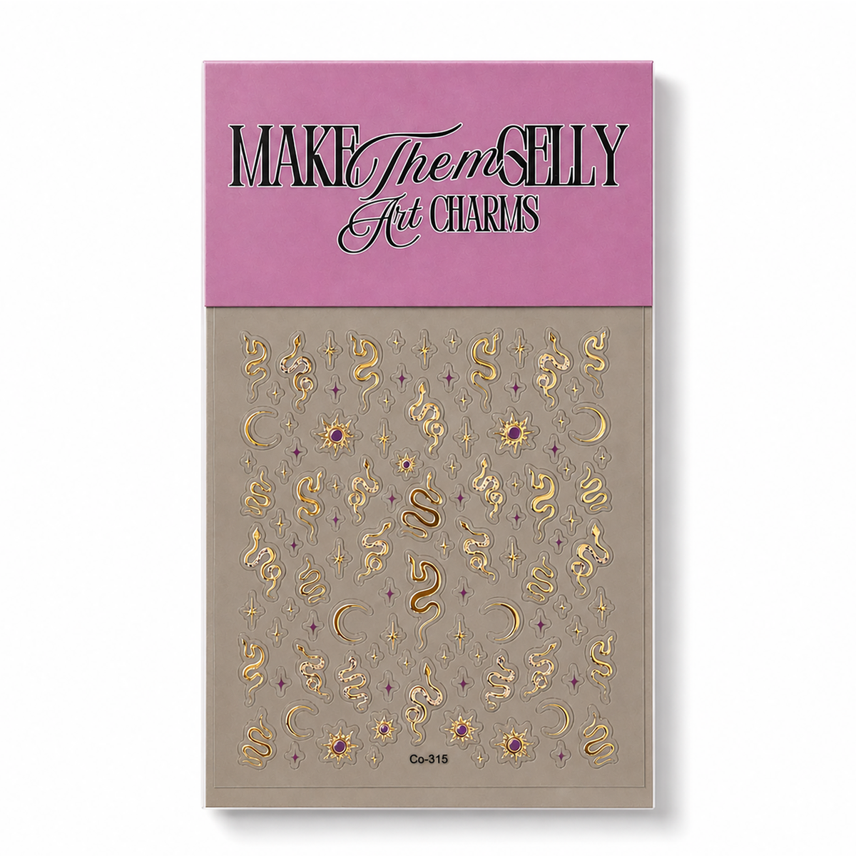 Gold snakes, Stars and Moons by Make Them Gelly, product shot on a plain background