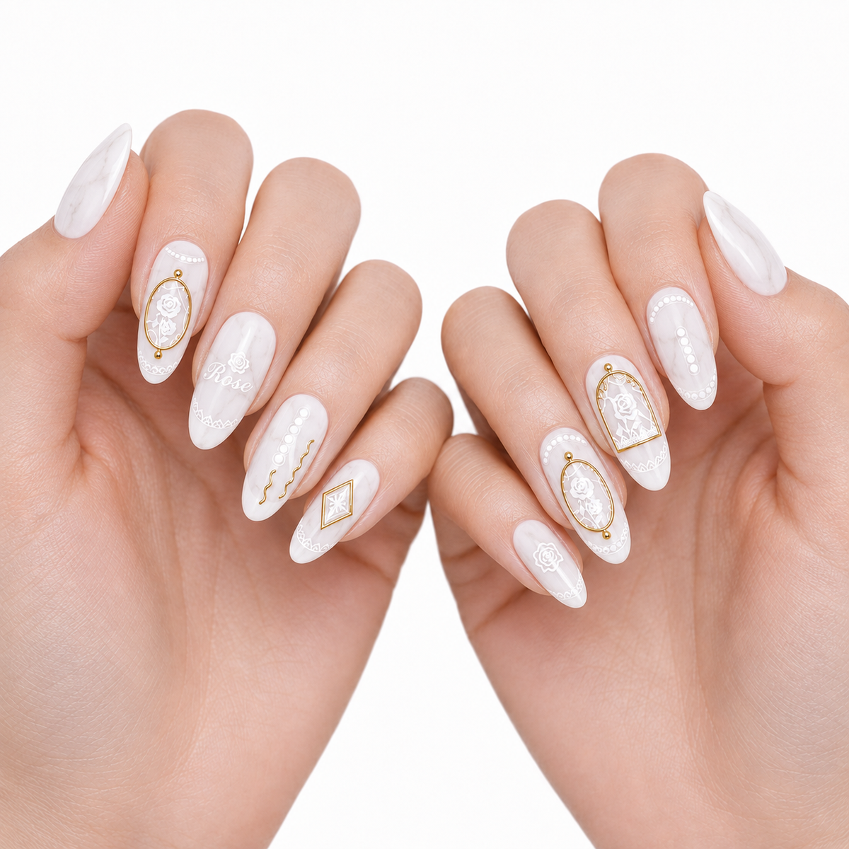 Gold & White Rose by Make Them Gelly, worn on a hand