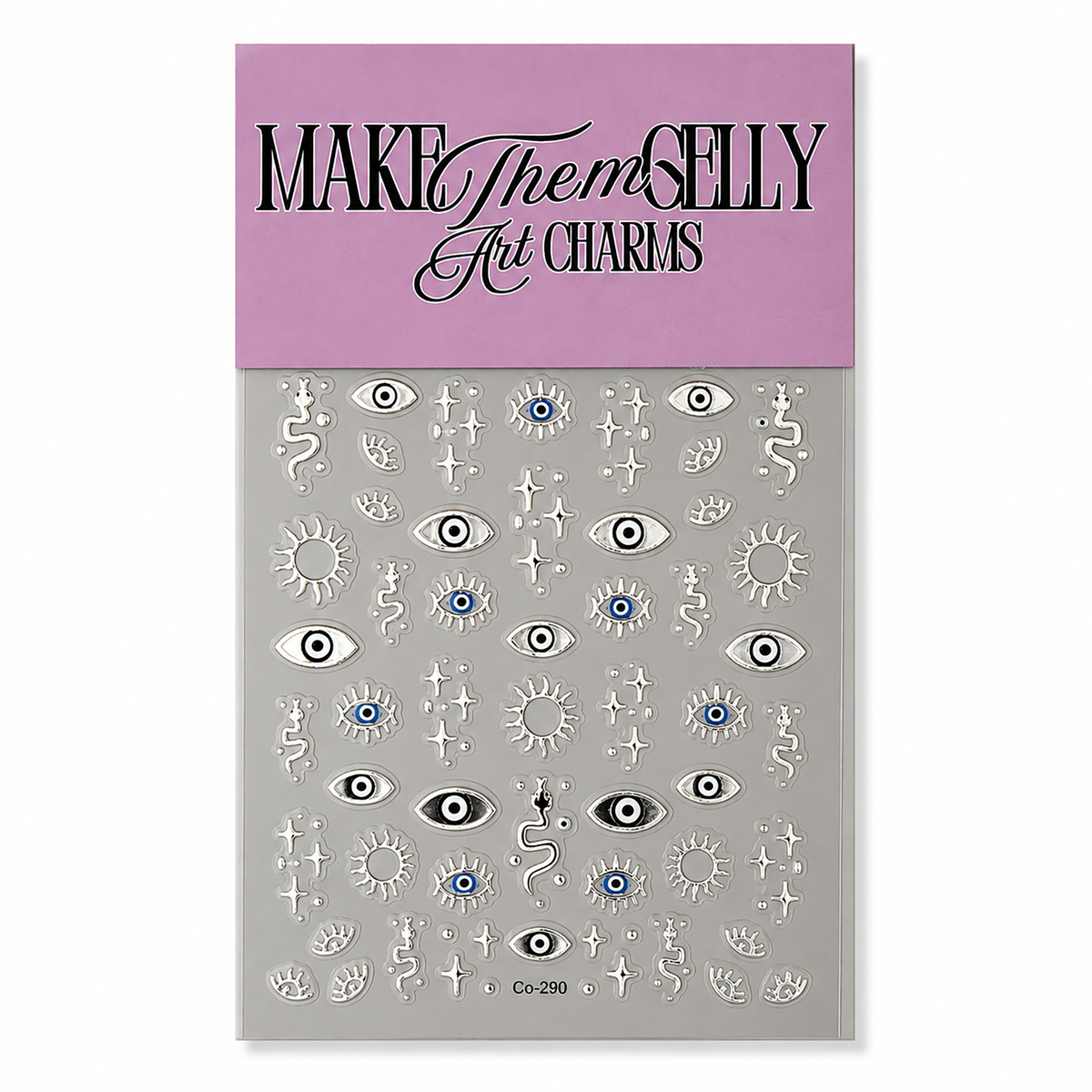 Silver Protective Evil Eyes by Make Them Gelly, product shot on a plain background