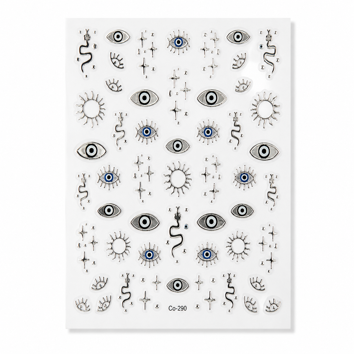 Silver Protective Evil Eyes by Make Them Gelly, product shot on a plain background