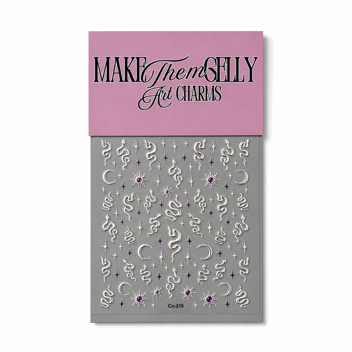 Silver Snakes, Stars and Moons by Make Them Gelly, product shot on a plain background